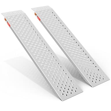 VNN Aluminum Shed Ramp 2PCS - 4' Long Loading Ramp for Riding Mower, Lightweight Sturdy Anti-Slip Ramps with Punch Plate Surface, 880 lbs Capacity for Lawn Mowers, ATV, Motorcycle- 8" Wide, Slivery