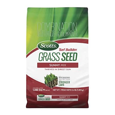 Scotts Turf Builder Grass Seed Sunny Mix with Fertilizer and Soil Improver, Thrives in Direct Sun, 2.4 lbs.