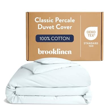 Brooklinen Luxury Percale Duvet Cover – 100% Cotton, Cool, Crisp, Extra-Long Corner Ties, Button Closure, Soft & Breathable – Machine Washable, Duvet Cover King/California King Bed Sizes (Sky)