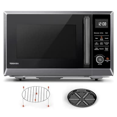 TOSHIBA Combo 8-in-1 Countertop Microwave Oven, with Convection, Broil, Odor Removal Mode, 12.4" Position Memory Turntable, Child-Lock, Black Stainless Steel, ML2-EC10SA(BS) A, Air Fryer-1.0 Cu.Ft