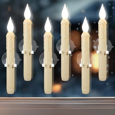 Meigic 6 Pcs Sensor Dawn to Dusk Window Candles, Flickering Battery Candles for Windows, Ultra Bright Fake Candle Lights with Suction Cup, Led Candlesticks for Xmas Home Decor, White Light