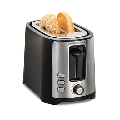 Hamilton Beach 2 Slice Extra Wide Slot Toaster with Bagel & Defrost Settings, Shade Selector with 7 Browning Levels, Toast Boost, Auto Shutoff, Black & Stainless Steel (22633)
