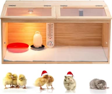 Large Wooden Chicken Brooder Box with Bulb Set and Thermometer - Brooder Box for Chicks Indoor Accommodates Up to 12 Chicks - Ideal for Chickens, Ducks, Quails, Hamsters, and Lizards(32x16x16 Inches)