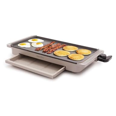GreenPan Advanced 10.5”x 20” Electric Griddle with Warming Drawer, Healthy Ceramic Nonstick PFAS-Free Coating, Temperature Control, Easy and Versatile Countertop Meals, Dishwasher Safe, Clay