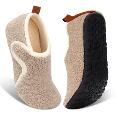 Ibeauti Women Mens House Slippers Lightweight Comfy Barefoot Slipper Socks Rubber Sole House Shoes for Indoor/Outdoor Bedroom Travel (Beige, Adult, Women, Numeric Range, Medium, 8.5, 9.5)