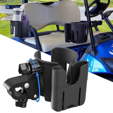 Snyeest Golf Cart Cup Holder with Phone Holder, 2-in-1 Adjustable Universal Cup Phone Holder Front and Rear Seat Armrest Kit Accessories Compatible for EZGO/Club Car/Yamaha & Most Golf Carts