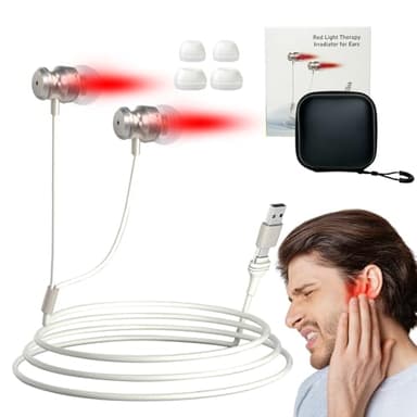 Red Light Therapy Device for Ears, 650nm USB Rechargeable Ear Therapy for Soothing & Improved Circulation, Includes 2 Pairs of Ear Canal Silicone Covers (White)