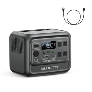 BLUETTI Elite 100 V2 Portable Power Station with AC Cable, 1024Wh LFP Battery Solar Generator w/ 4 1800W AC Outlets (3600W Surge) Backup, 35% Smaller for Camping, RV, Outages (Solar Panel Optional)