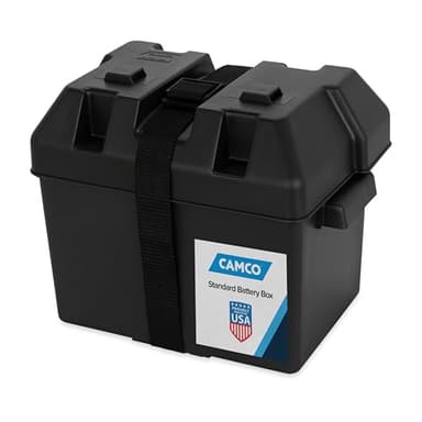 Camco Large Battery Box with Straps and Hardware - Group 27, 30, 31 |Safely Stores RV, Automotive, and Marine Batteries | Measures Inside 7-1/4" x 13-1/4" x 8-5/8" | (55373), Black
