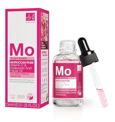 Dr Botanicals Vegan Moroccan Rose Superfood Face Oil with Vitamin C and Hyaluronic Acid | Nourishing Treatment for Youthful-Looking Skin | Enhances Elaciticity and Brightens Skin - Made in UK