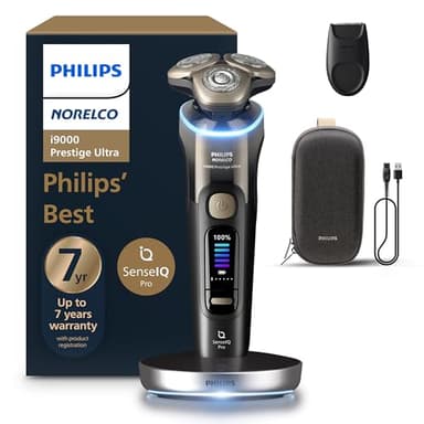 Philips Norelco Shaver i9000 Prestige Ultra, Wet & Dry Electric Shaver, Black Gradient, SenseIQ Pro Technology, Triple Lift & Cut System, 360 Rotating NanoTech Precision Blades, 5 Modes, XP9405/84