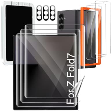 Milomdoi 9 in 1 Screen Protector for Samsung Galaxy Z Fold 8 /Z Fold 7, 3 Inside Flexible Film + 3 Front Tempered Glass + 3 Camera Lens Protector Accessories with Installation Frame, No Bubbles