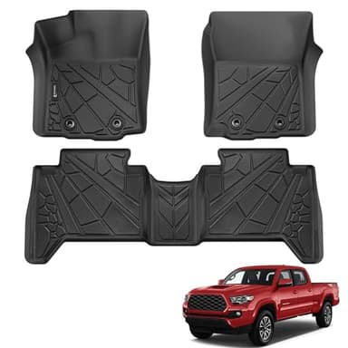 PARTZER Floor Mats for Toyota Tacoma 2016-2023 Double Cab (Only Fit Automatic), Custom Fit All-Weather TPE Floor Liners, Front & 2nd Row Mat for Tacoma Car Accessories