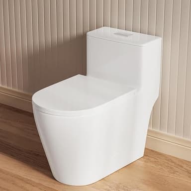 Casta Diva Elongated One Piece Toilet with 17" ADA Comfort Chair Height Seat Compact Toilet for Bathroom Dual Flush 1.1/1.6GPF, 12'' Rough-in, High Efficiency Flush, Standard White Bowl