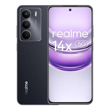 realme 14x 5G Smartphone 6+128GB, Carbon Black, 6.67-inch Screen, 120Hz Display, 5000mAh Battery, 50MP AI Camera, MediaTek Dimensity 6300, ArmorShell Protection, IP64