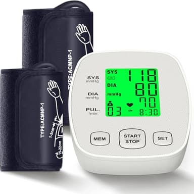 Arm Blood Pressure Monitor with 2 Cuffs, Pediatric Blood Pressure Cuff 6"-9",Medium/Large Cuff 9"-16.5", Includes 4 AAA Batteries