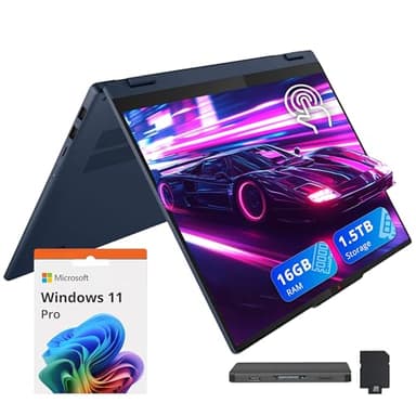 Lenovo Ideapad 5 16" WUXGA Touchscreen 2-in-1 Laptop, AMD Ryzen AI 5 340, 16GB RAM, 1.5TB Storage(512GB SSD+1TB Docking Station Set), Backlit Keyboard, Radeon 840M, Wi-Fi 6, Win 11 Pro, Blue