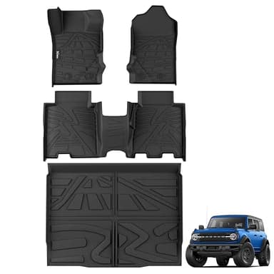 KARPAL Floor Mats for 2021-2026 Ford Bronco 4 Door (Not fit Sport & Rubberized Floor), All Weather TPE Protection Custom Fit Floor Liners, 1st & 2nd Row & Trunk Mat Ford Bronco Accessories Car Mats