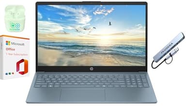 HP 15.6" Business Laptop with Microsoft Office 365 with Copliot AI & 1TB OneDrive, 16GB RAM 128GB SSD, Quad-Cores Intel Processor, Windows 11, PLUSERA Earphones & 8-in-1 Hub Included, Moonlight Blue