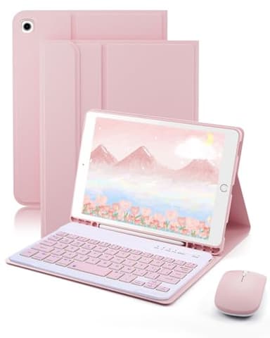 TUNKARMOR Keyboard Case for iPad mini 5 & Mini 4 7.9 inch - with Mouse and Magnetically Keyboard, Case with Pencil Holder for iPad mini 5th / 4th Generation, Auto Sleep/Wake, Pink