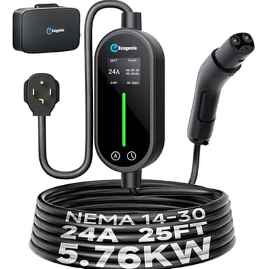 Ecogenix Level 2 Tesla Home Charger, 24A/240v Dryer Outlet Portable Mobile Charging Cable for Model 3/Y/S/X, Adjustable Amps, Apartment-Friendly, 25ft Tesla Universal Connector with NEMA 14-30 Plug