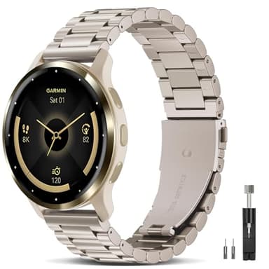 EverAct Compatible with Garmin Venu 3 Watch Band 45mm/Venu 4 45mm/Venu 2/Vivoactive 4, 22mm Quick Release Stainless Steel Metal Strap Replacement Wristband for Forerunner 570-47mm/265/255 Men Women