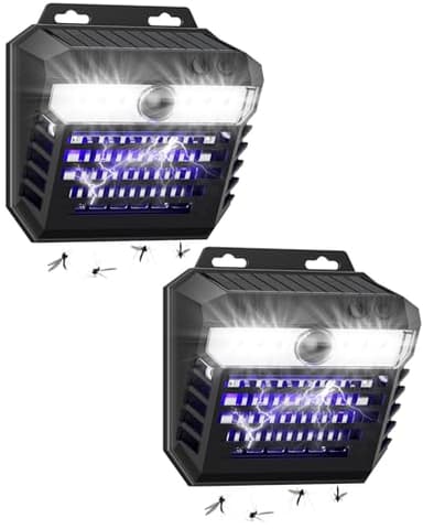 PEXPEL 2-in-1 Solar Bug Zapper Outdoor Waterproof with Motion Sensor Light, Cordless Mosquito Zapper Outdoor with 3 Modes, Rechargeable Mosquito Killer Lamp for Patio (Black)