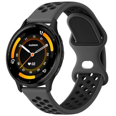 Vancle Bands Compatible with Garmin Forerunner 965 265 255 Watch Band, Garmin Vivoactive 4/Venu 3/Venu 2, Soft Silicone Sport Replacement Strap for Women Men (Gray/Black)