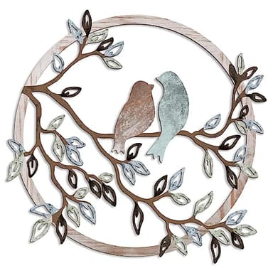 Ferraycle Metal Wall Art Bird on Tree Branch Silhouette Bird Art Decor for Living Room Garden Bedroom Office Home Wall Housewarming Party Decor(Fresh Color)