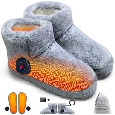 Foot Warmer for Cold Feet, Rechargeable Heated Slippers Women, Graphene Electric Heating Boots Socks Shoes Indoor, Built-in Batteries, Washable,8 Hours Heat, Save Heating Bills(Grey, Standard)