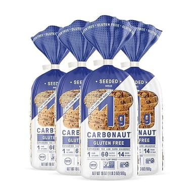 Carbonaut Gluten Free Bread, Low Carb Bread, Keto Bread, Keto-Certified Food, Snack, Meals, Non-GMO, Vegan Bread 4 Pack (Gluten Free Seeded)