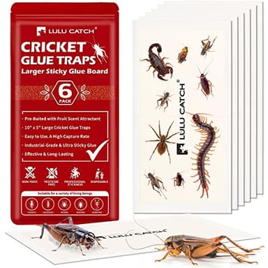 LULUCATCH Cricket Insect Glue Traps - 6 Pack Bug Cockroach Sticky Traps, Large Spider Trap with Pre-Baited Attractant, Highly Effective Glue Boards Indoor, Non-Toxic Pet Safe Pest Control