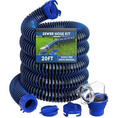 DUMPMAN RV Sewer Hose 20 Ft, Sewer Hose for RV Camper, RV Sewer Hose Kit with Swivel Fitting - Includes 90 Degree Clear View Sewer Adapter, and 2 Storage Caps