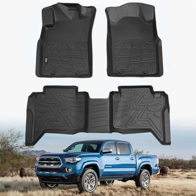 KARPAL Floor Mats Fit for Toyota Tacoma 2005-2015 Double Cab (Footwell Coverage), Custom Fit All Weather TPE Floor Liners, 1st & 2nd Row Mat, Tacoma Accessories