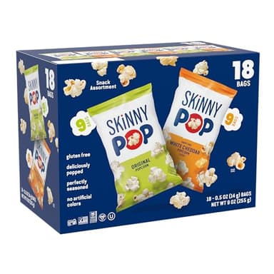 SkinnyPop Popcorn, Original and Dairy Free White Cheddar, Gluten Free, Non-GMO, 0.5oz Individual Size Snack Bags (18 Count)