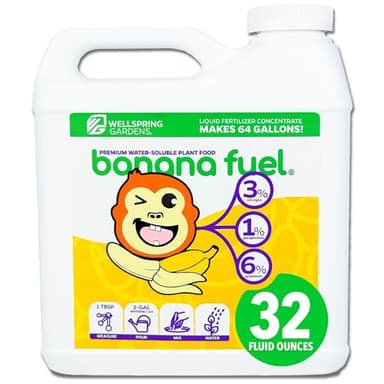 Wellspring Gardens Banana Fuel Liquid Fertilizer - Plant Fertilizer Concentrate - Plant Food - Formula for Banana Trees & Plants - Grow Healthy and Happy Plants - 32 fl oz