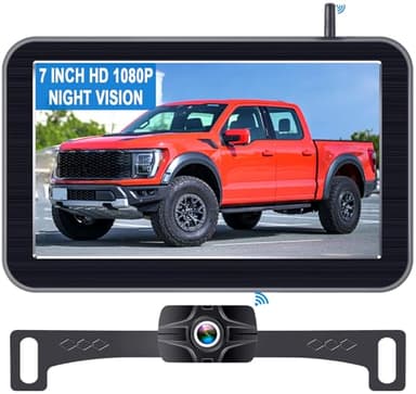 7-Inch Wireless Backup Camera for Truck - 2 Channel, DIY Grid Lines, HD 1080P, Night Vision, IP69K Waterproof, Backup Camera for Truck, Pickup, Trailer, Cars - Parking Safety & Towing Assistance