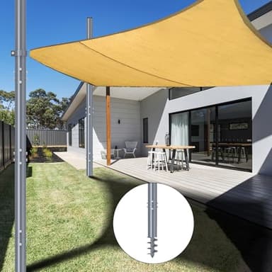 OPYRET Shade Sail Poles,12 Ft Screw in Poles for Outdoor Sun Shades with D-clamp, Metal Shade Sail Post for Garden Yard Lawn 2 PCS Gray