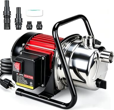 Water Transfer Garden Pump, 1.6 HP 1000GPH Portable Electric Shallow Well Jet Pump, Stainless Steel Sprinkler Pressure Booster Pump for Pool Draining, Lawn Fountain, Irrigation, Water Removal