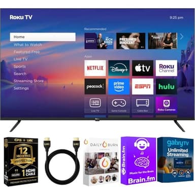 Roku 43-Inch Select Series 4K UHD Smart TV - HDR, Dolby Audio, Compatible with Alexa, Voice Remote, Bluetooth Mode, w/AUX HDMI Cable, CPS 1-Year Protection Plan + Streaming kit