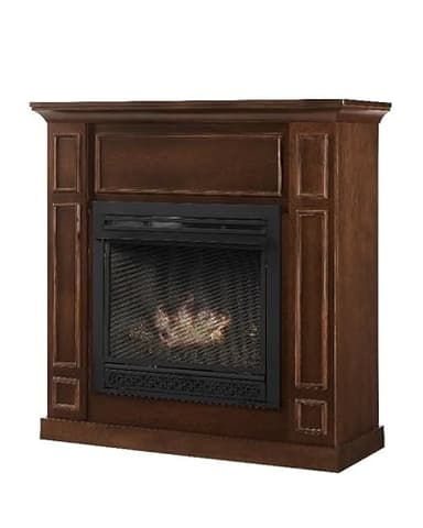 Comfort Glow Dual Fuel Ventless Gas Fireplace with Mantle The Avalon, Adjustable Thermostat, Natural Gas or Liquid Propane, 26,000 BTU, Heats 900 sq ft - Walnut Finish Gas Fireplace