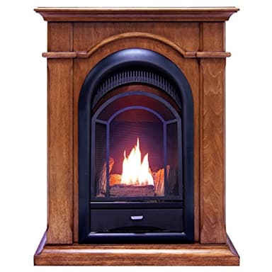ProCom Dual Fuel Ventless Gas Fireplace System with Mantle, Thermostat Control, 4 Fire Logs, Use with Natural Gas or Liquid Propane, 10000 BTU, Heats up to 500 Sq. Ft., Apple Spice
