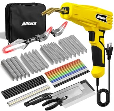 Allturn Plastic Welder, 2 in 1 Plastic Welding Kit, Hot Staples Weld Gun, Car Bumper Repair Kit for Most Plastics, Patent Number D970324(Yellow)