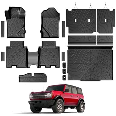 GALVAGNITE Floor Mats for Ford Bronco 2021-2026, All Weather Floor Mats Trunk Cargo Liner with Backrest Protectors and Door Sill Guards Accessories, Full Coverage Set (Fit 4 Door Models)