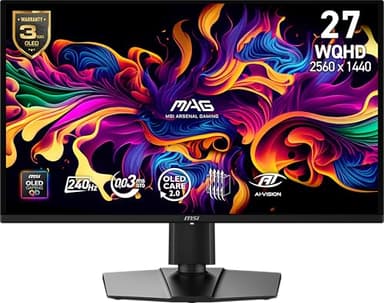 msi MAG 274QP QD-OLED X24 27-Inch WQHD Gaming Monitor, 2560 x 1440 Quantum Dot OLED Panel, 240Hz, 0.03ms, Adaptive-Sync, HDMI2.1, DP 1.4a, Tilt/Height Adjustable, Black