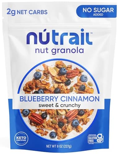 NuTrail Nut Granola Cereal, Blueberry Cinnamon, No Sugar Added, Keto, Low Carb, Gluten Free, Grain Free, Healthy Breakfast 8 oz. 1 Count