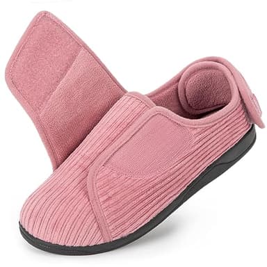HomeTop Women's Corduroy Slippers Comfy Adjustable Hook and Loop Memory Foam Indoor Closed-back House Shoes Pink, 10 US