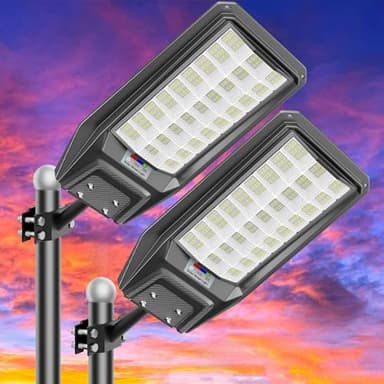 Jadisi 2‑Pack Solar Street Lights Outdoor, 9000W Super Bright LED Solar Powered Street Lamps with Motion Sensor, Dusk to Dawn, IP67 Waterproof for Yard, Garden, Parking Lot, Driveway, Farm