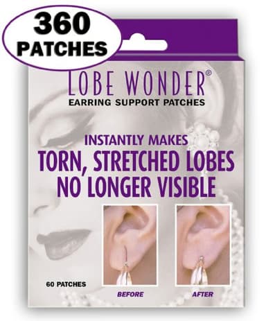 Lobe Wonder - The ORIGINAL Ear Lobe Support Patch for Pierced Ears - Eliminates the Look of Torn or Stretched Piercings - Protects Healthy Ear Lobes from Tearing - 360 Patches - Clear & Latex-Free
