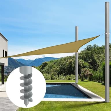 Shade Sail Poles, 12Ft Sun Shade Sail Poles with Spiral Drill Bit, 2.26" Diameter Heavy Duty Shade Sail Post with D-Clamp for Garden Yard Backyard, 2 Pack